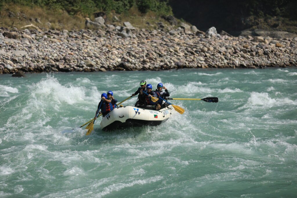 River rafting in Rishikesh in October with clear post-monsoon water