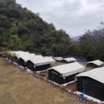 Row of tents on the hillside, 1 night camping in Rishikesh