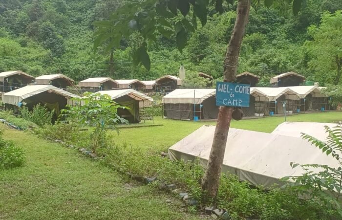 Tents along the lawn at our forest camp near Shivpuri, Rishikesh