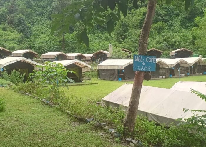 Tents along the lawn at our forest camp near Shivpuri, Rishikesh