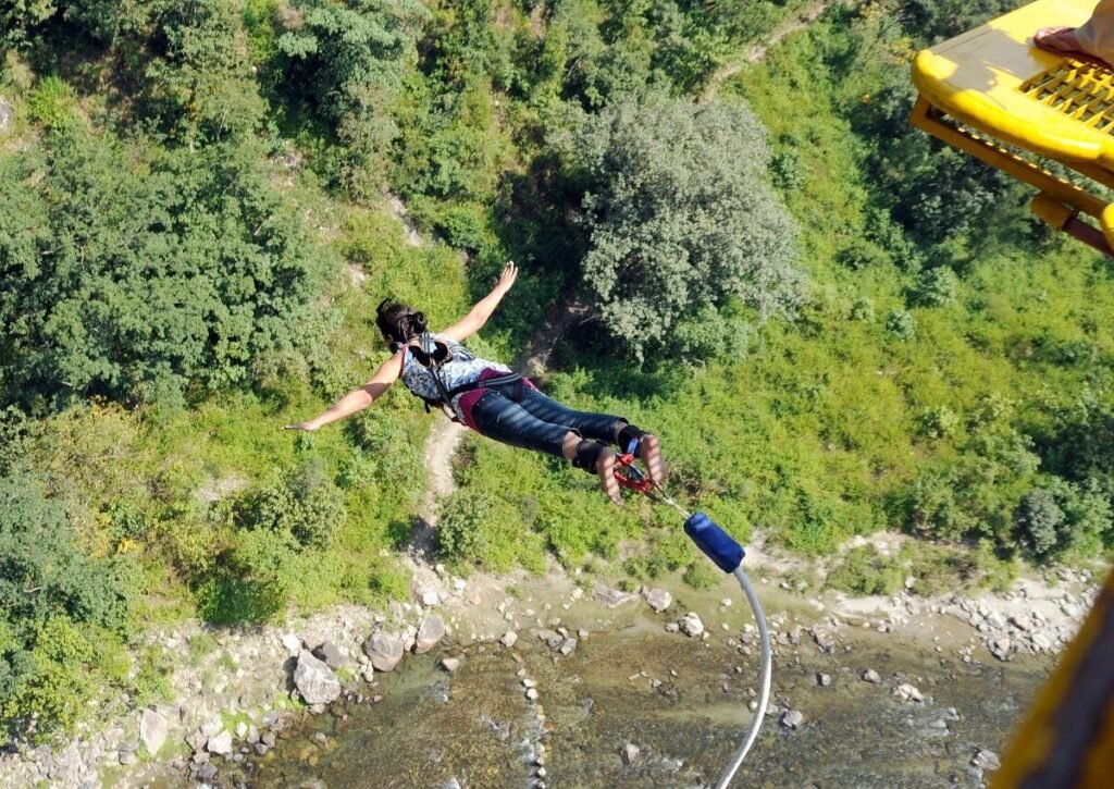 Bungee jumping near Rishikesh, a popular add-on to rafting