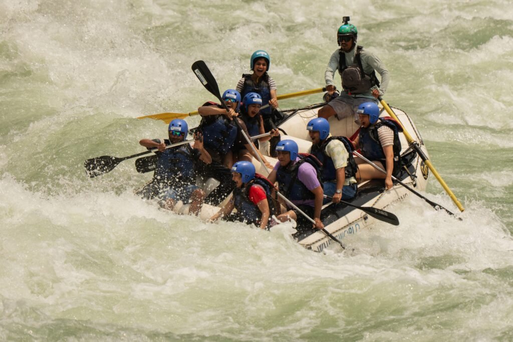 White World Expeditions raft crew hitting big whitewater on the Brahmaputra expedition